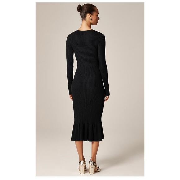 New! J.Crew Super-Stretch Ruffle Knit Ribbed Sweater-Dress Black Sz SS #573 - Picture 3 of 5